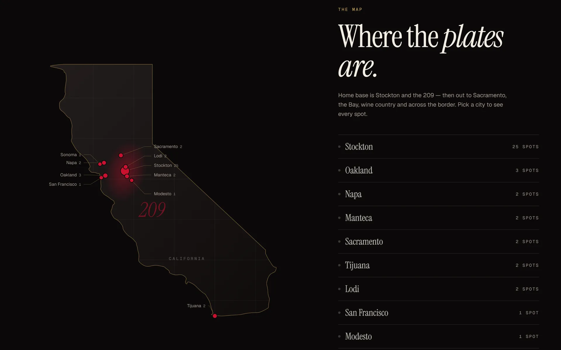 The Guide’s map: a California outline with every city Loco Eatz has covered