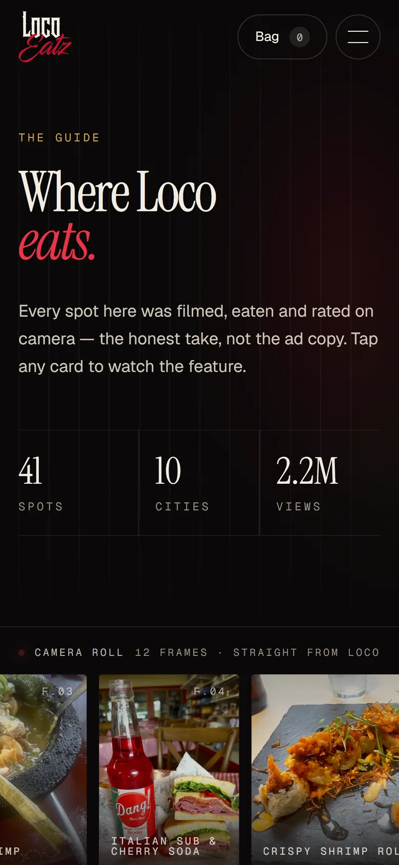 The Guide on a phone, with its camera roll of food photos