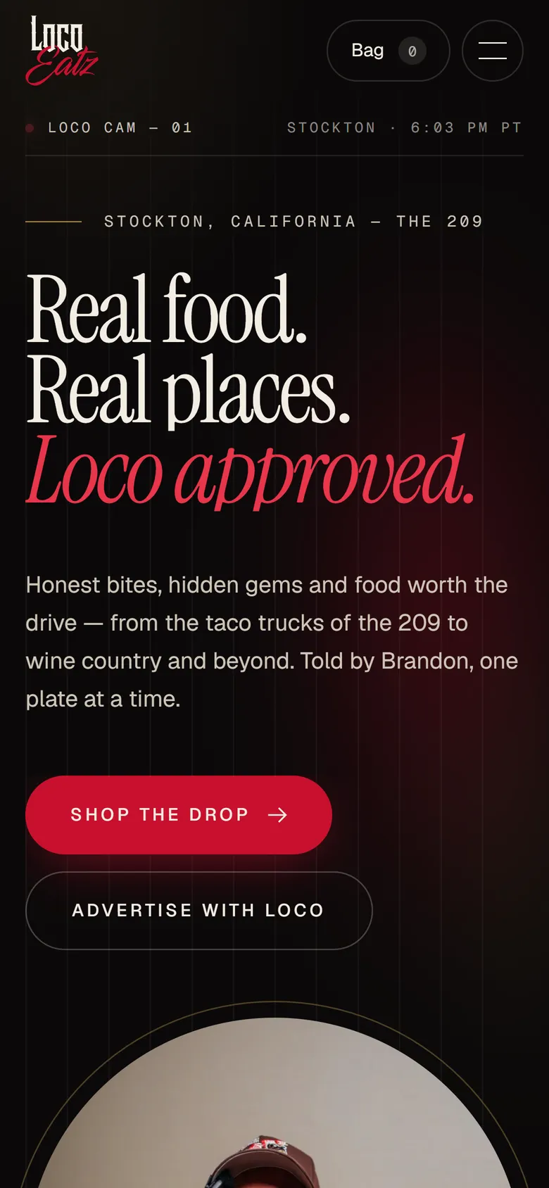 The Loco Eatz homepage on a phone